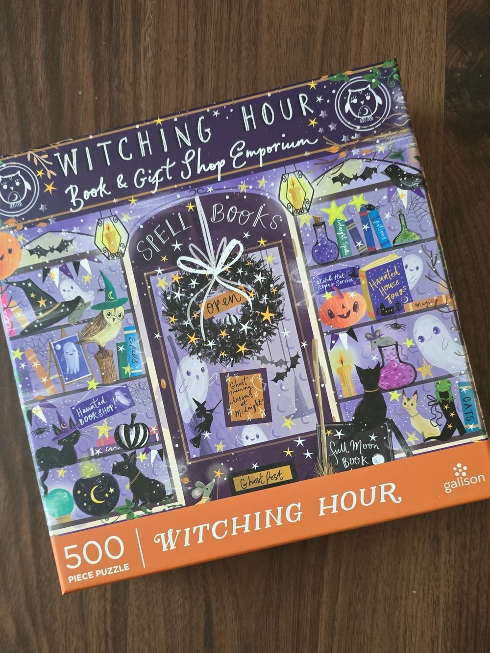 Galison Witching Hour 500-Piece Puzzle — Purple Halloween Illustration